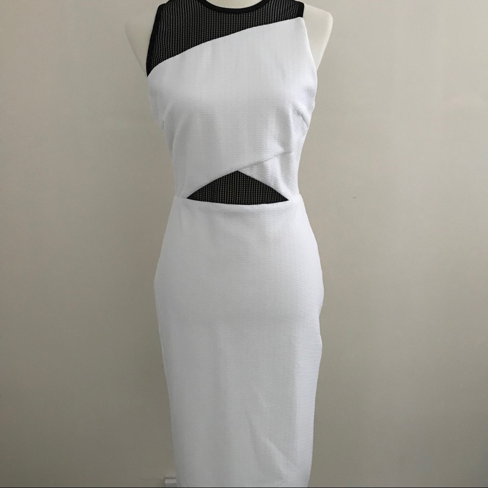 White Sheath Dress with Mesh Design